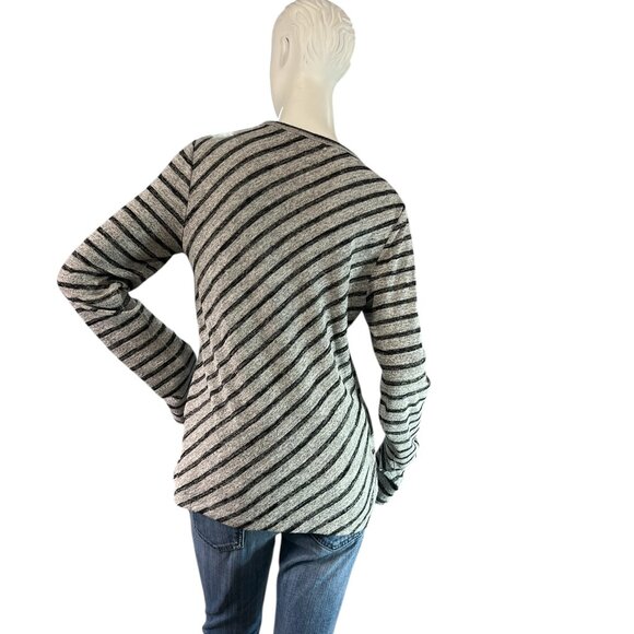 Rag & Bone Striped Slim Long-Sleeve Crewneck Top Directional Stripes Size L - Picture 4 of 9